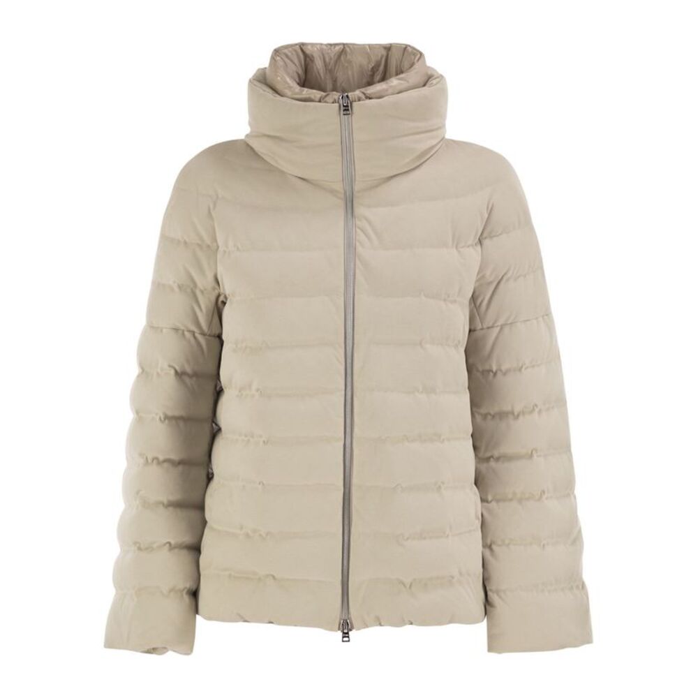 Herno Women Technical Suede-Effect Down Jacket With Padded High Collar